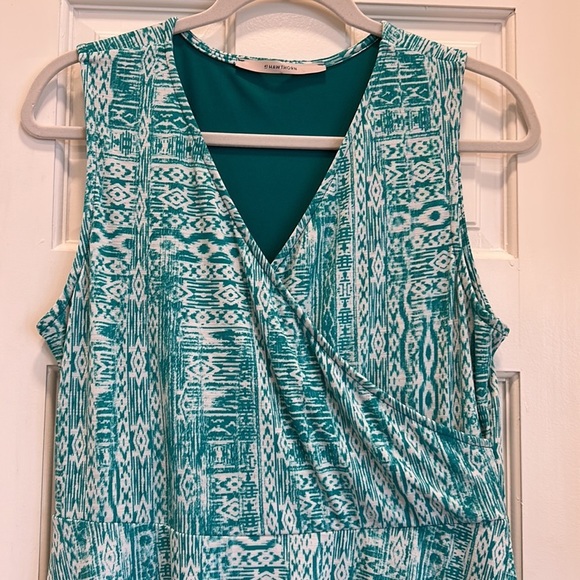 41 Hawthorn Teal Green and White Western Print Work or Casual Dress sz.L - Picture 2 of 8